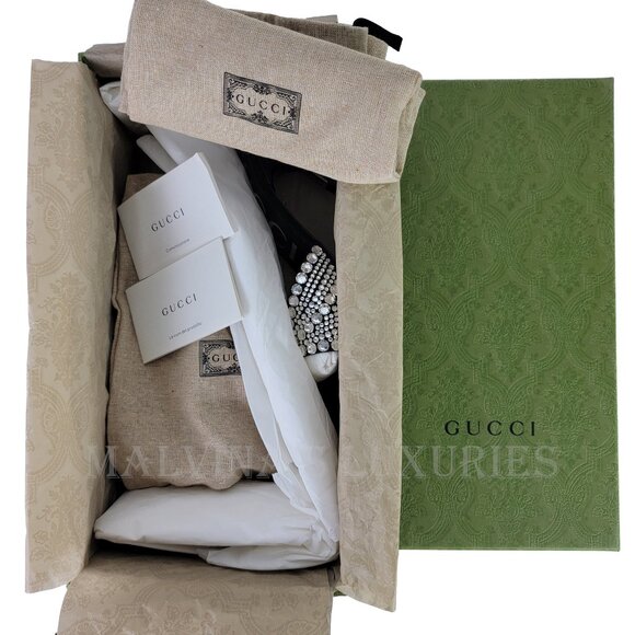 GUCCI SHOES GALACTICA CRYSTAL EMBELLISHED SATIN MULES SANDALS sz 36.5 6.5 - Picture 14 of 15